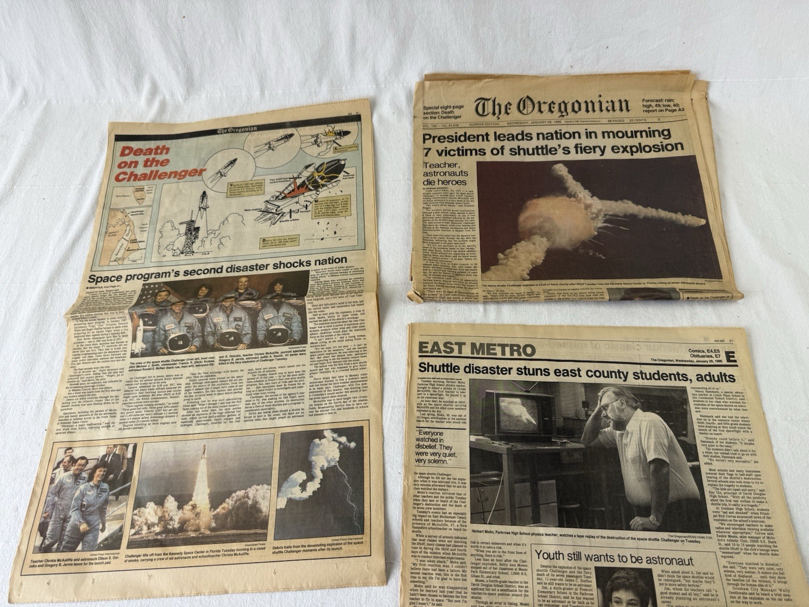 January 29, 1986 CHALLENGER Space Shuttle Explosion Newspaper The Oregonian