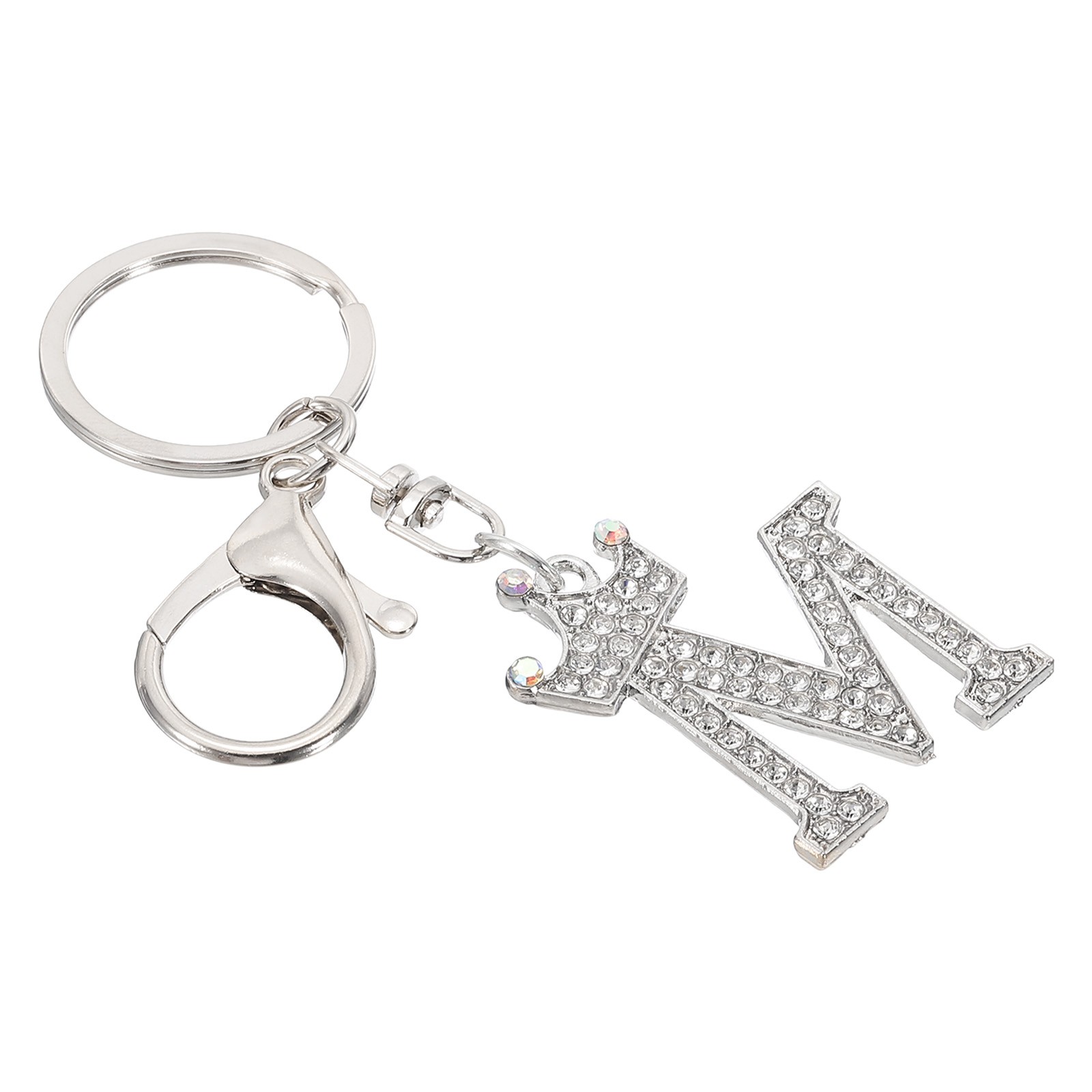 Initial Letter Keychain, Letter m Crown Design Charm, Silver Tone