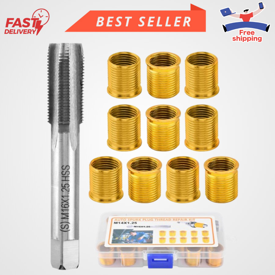 M14x1.25 Spark Plug Thread Repair Kit Cylinder Head Rethread Tap 10 Inserts