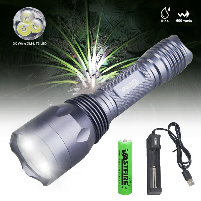 Hunting LED Flashlight Torch Rechargeable 800Yards Predator Light w/ Scope Mount