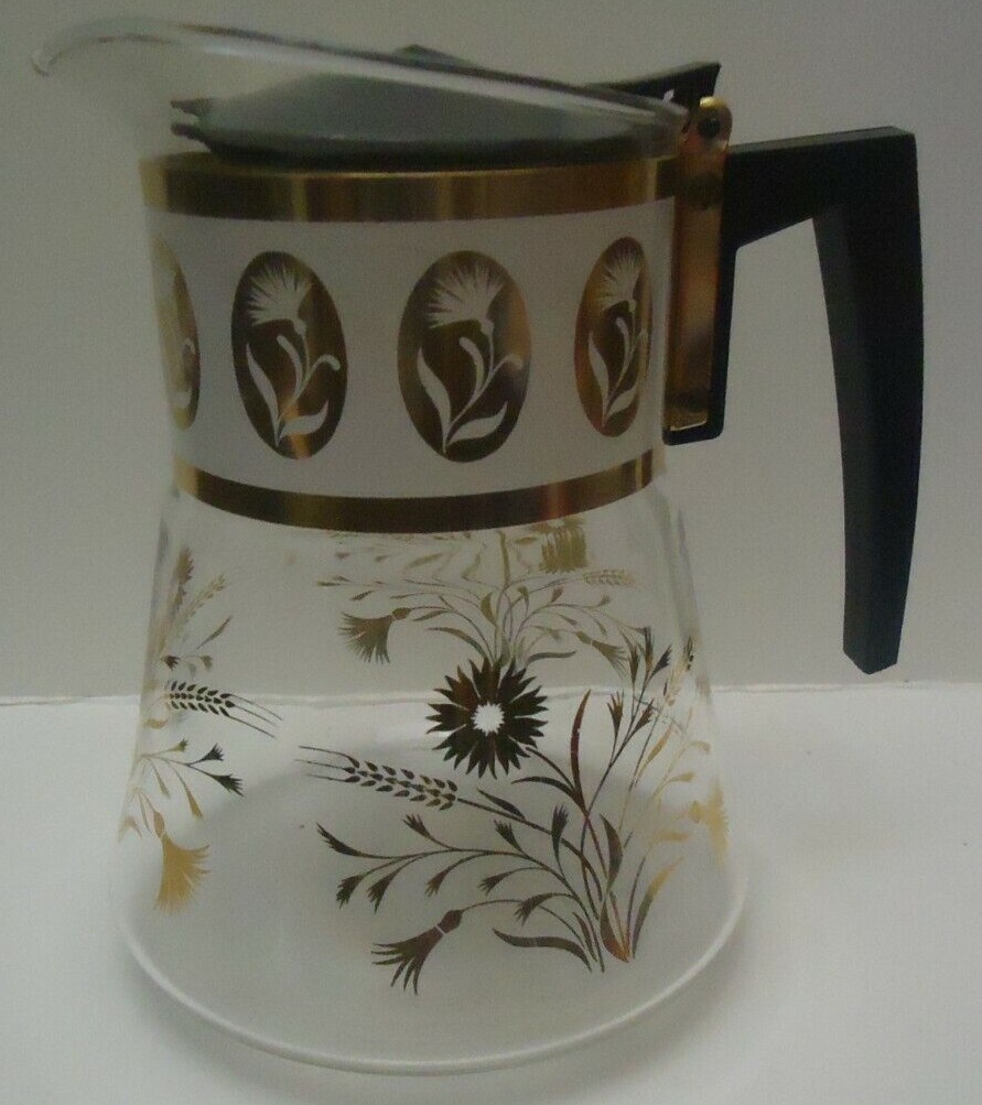 Vintage David Douglas 6 Cup Flameproof Ice Tea Maker Gold Wheat Thistle Pattern
