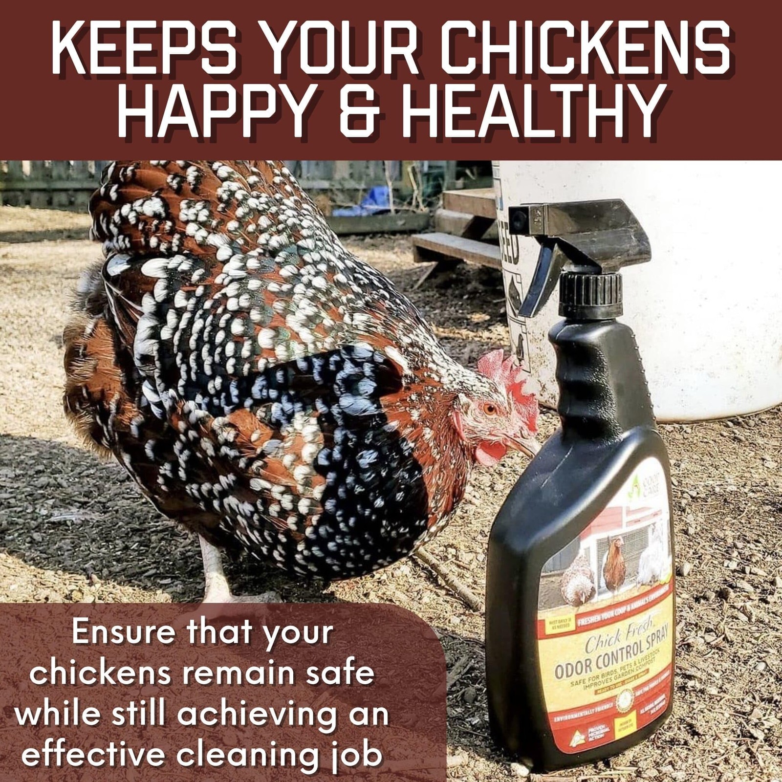 Chicken Coop Odor Control Spray for Chickens & Brooders, 24 oz