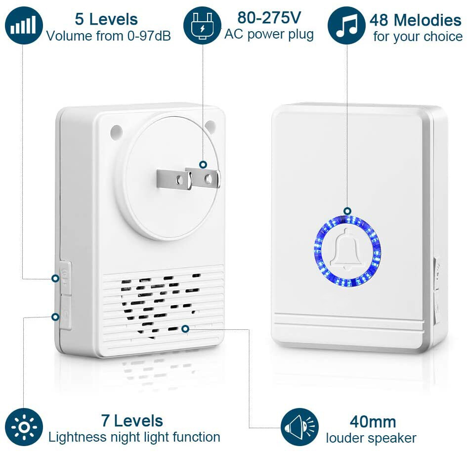 Wireless Doorbell Sensor Window Alarm Magnetic Door Chime 400m 3Sensor+2Receiver
