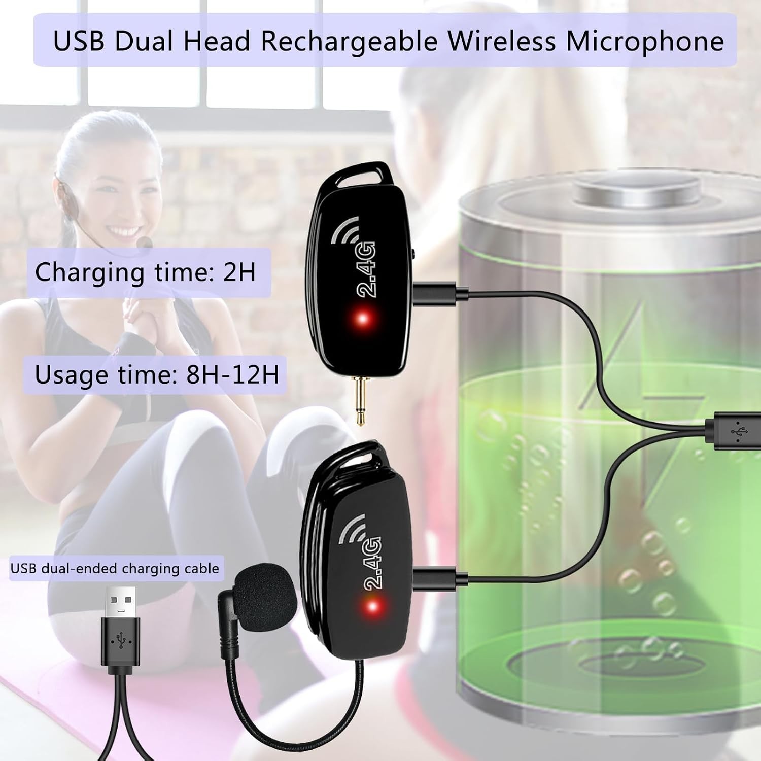 Wireless Microphone Headset MIC Cordless: 2.4G Wireless Head MIC and Handheld Mi
