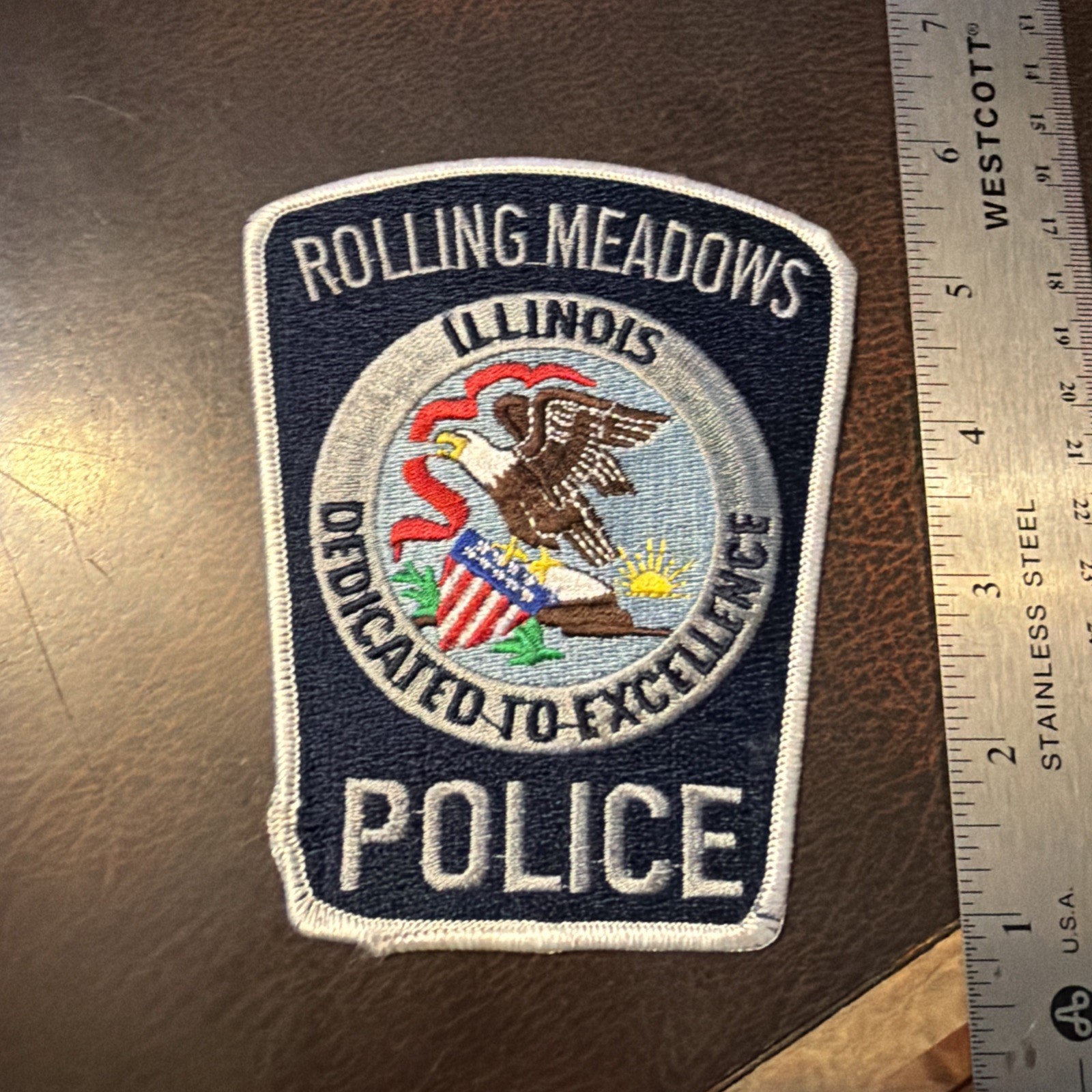 Vintage Obsolete Police Department Silver Patch Rolling Meadows Illinois