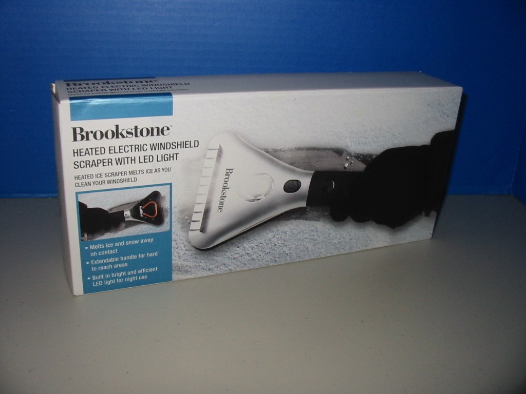 Brookstone Heated Electric Windshield Ice Scraper Snow Melter + LED Light New