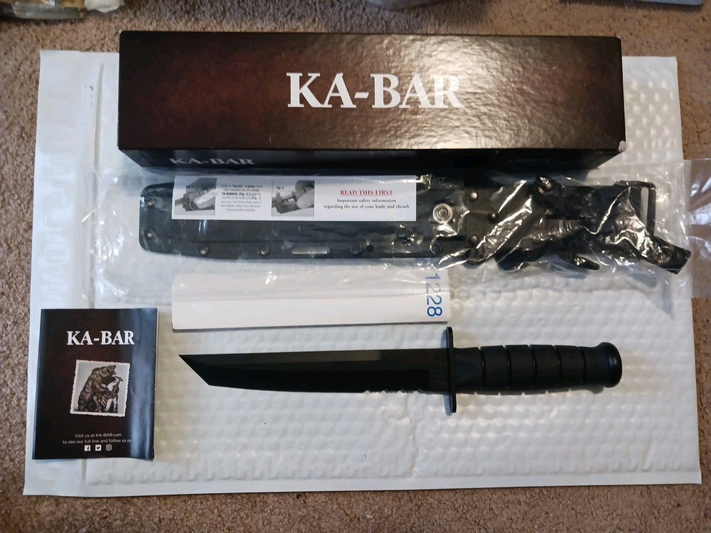Ka-Bar Knives Black Tanto Fixed Blade Partial Serration Knife1245 *NEW in BOX*