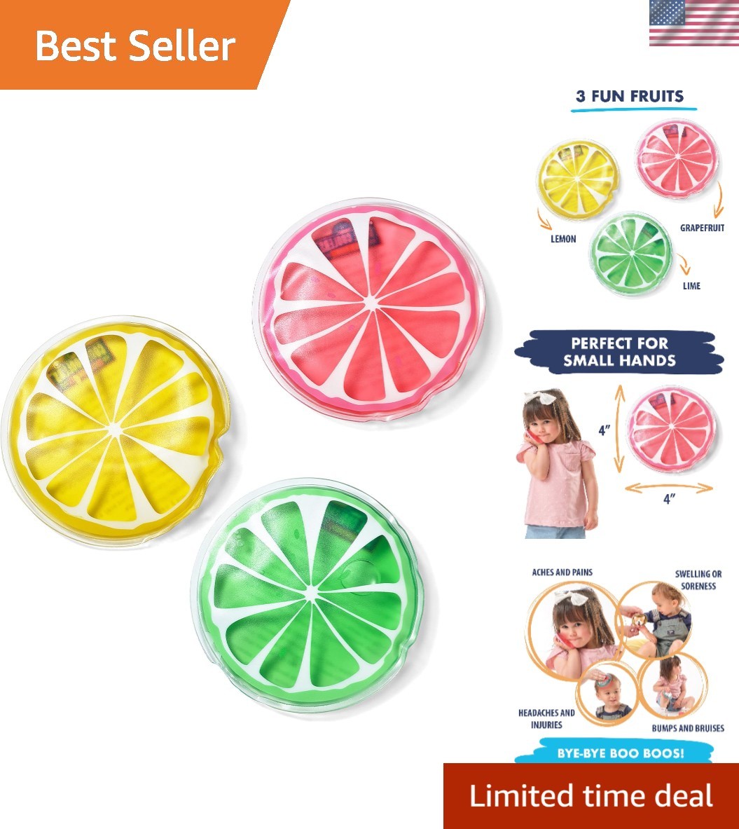 Cool Coolers 4x4” Reusable Ice Pack Set – Fruit Design, Soothing Relief, 3 Count