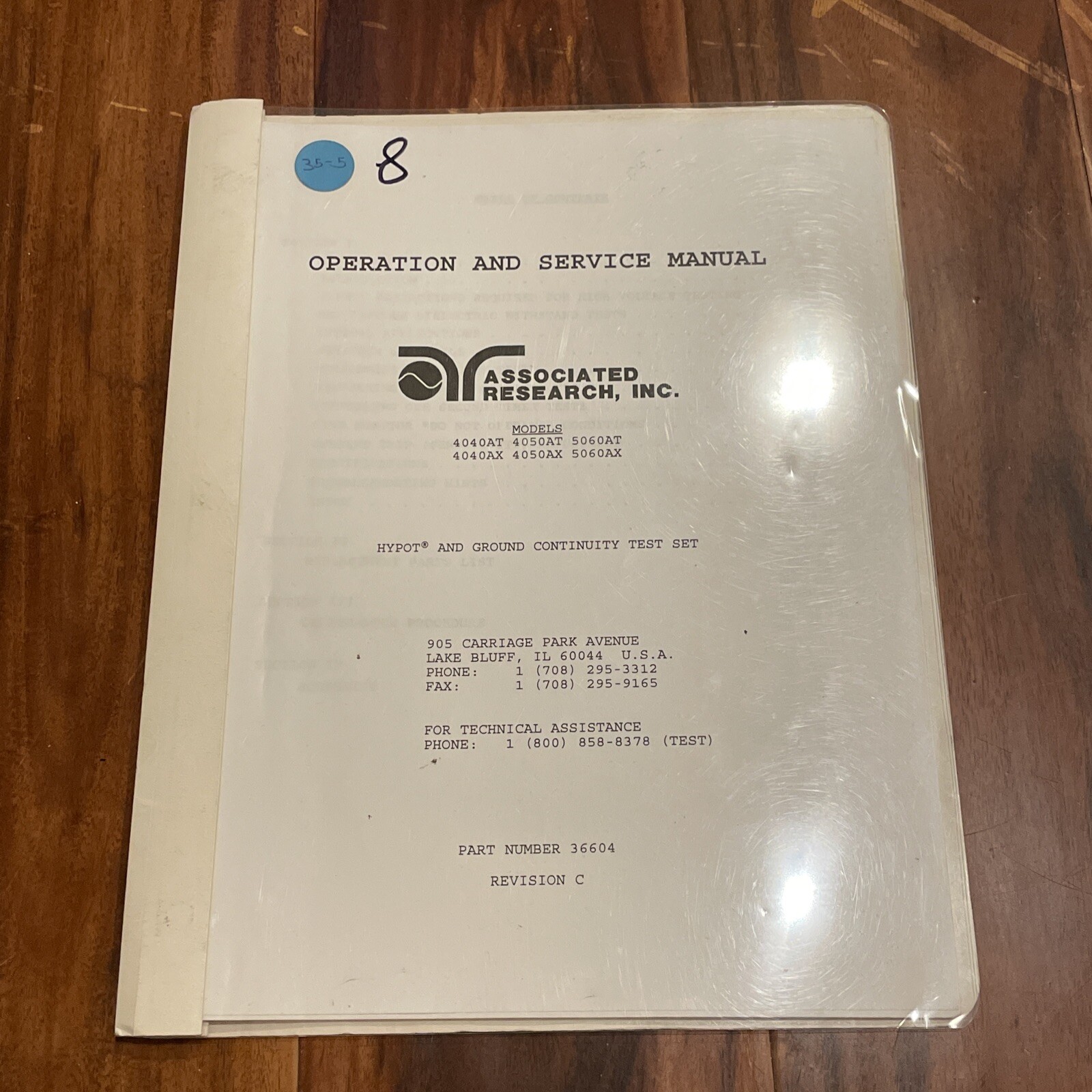 Associated Research 4040AT,AX/4050AT,AX/5060AT,AX Test Set Manual 36604 Rev C