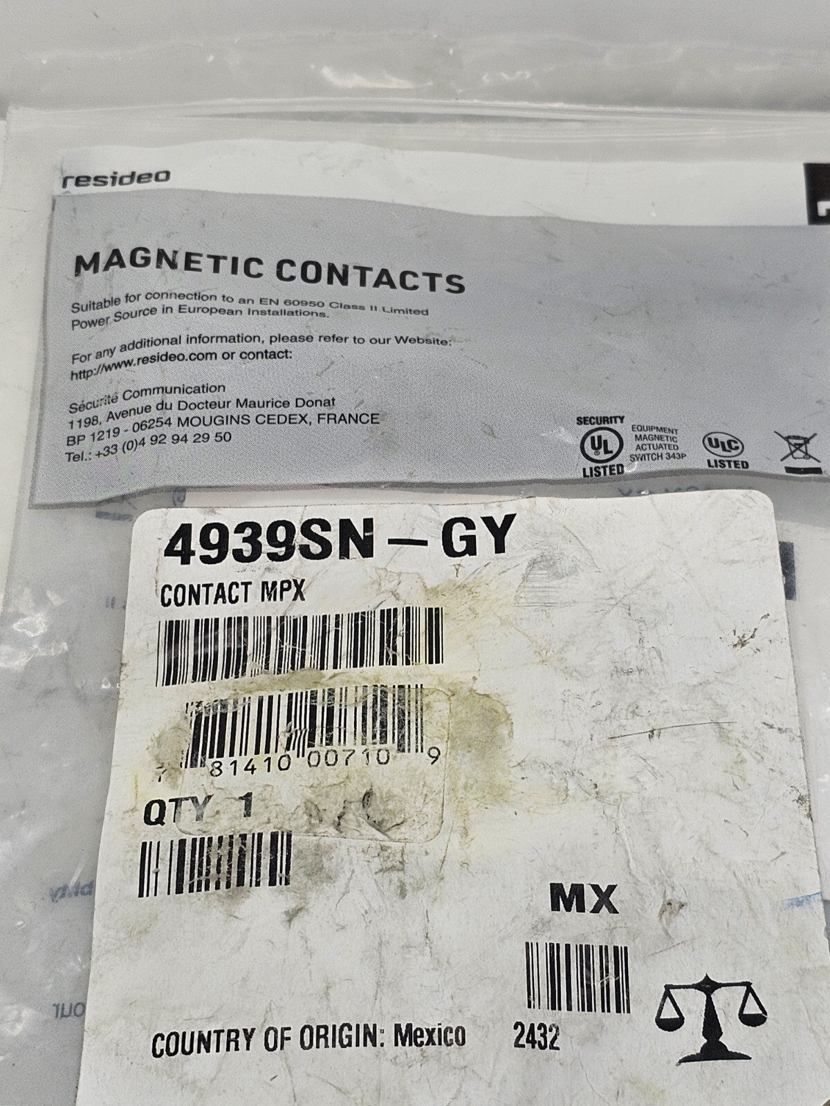 Resideo 4939SN-GY Honeywell Home V-Plex Surface Mount Contact With Cover Grey