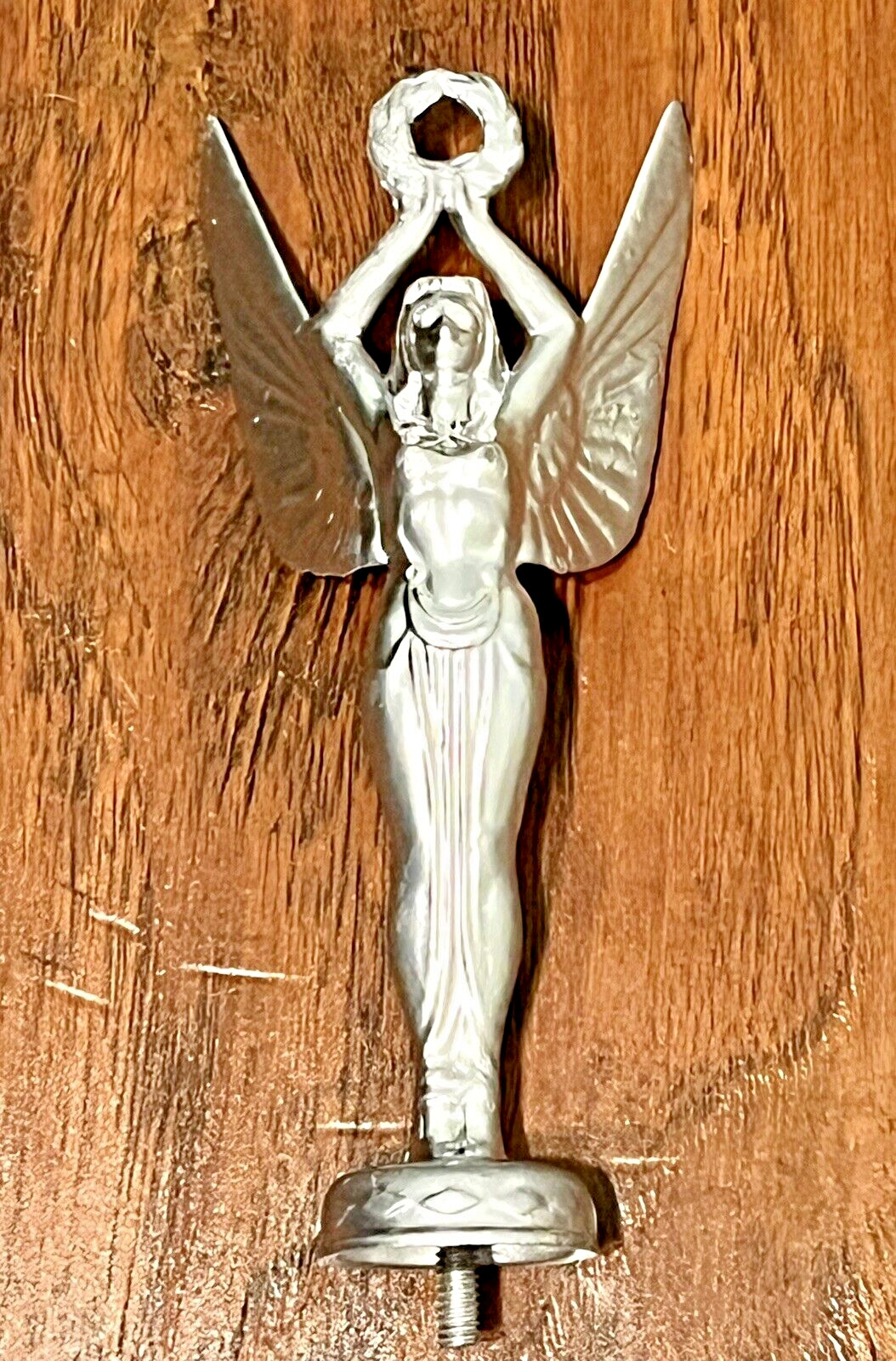 Vintage Prize, Winged Victory Trophy, Angel with Wreath Silver Tone Ornamental