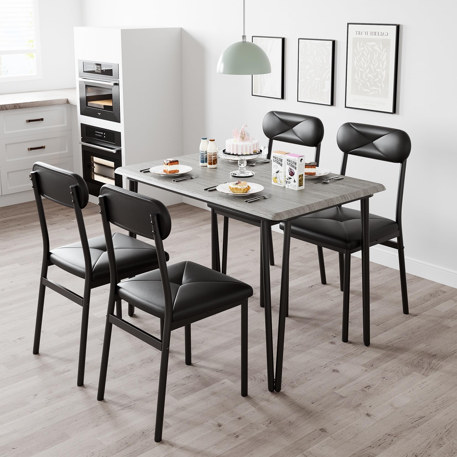 Kitchen Table and 4 Upholstered Chairs Dining Room Table Set for 4 Dinette Home