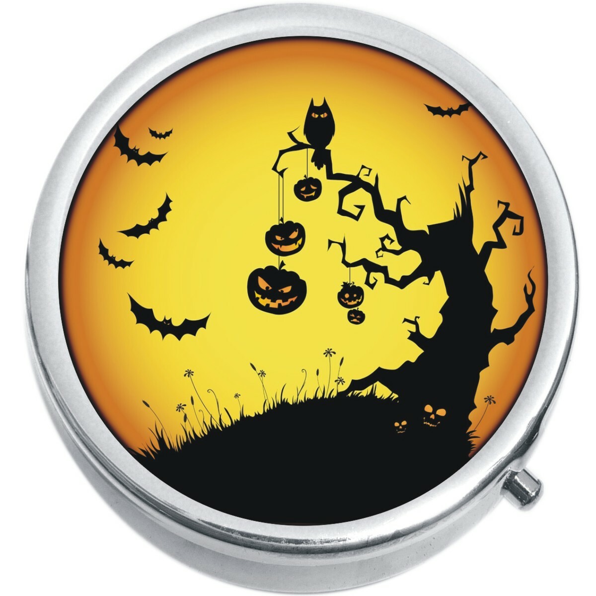 Pumpkins Bats Halloween Medicine Vitamin Pill Box