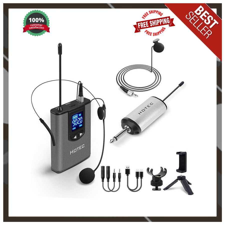 UHF Wireless Headset Lavalier Mic with Bodypack & Rechargeable 1/4" Receiver