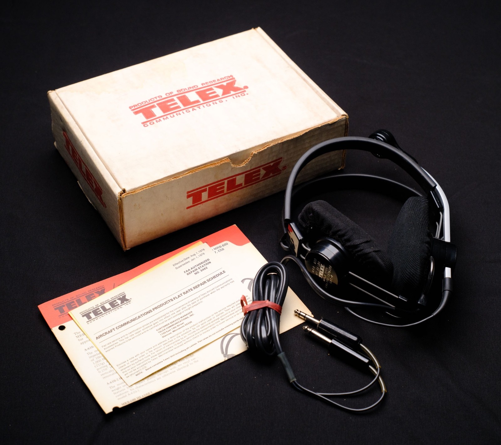 VINTAGE TELEX MRB 600 PILOT'S HEADSET HEADPHONE/MICROPHONE CAT-B FAA TSO C57/C58