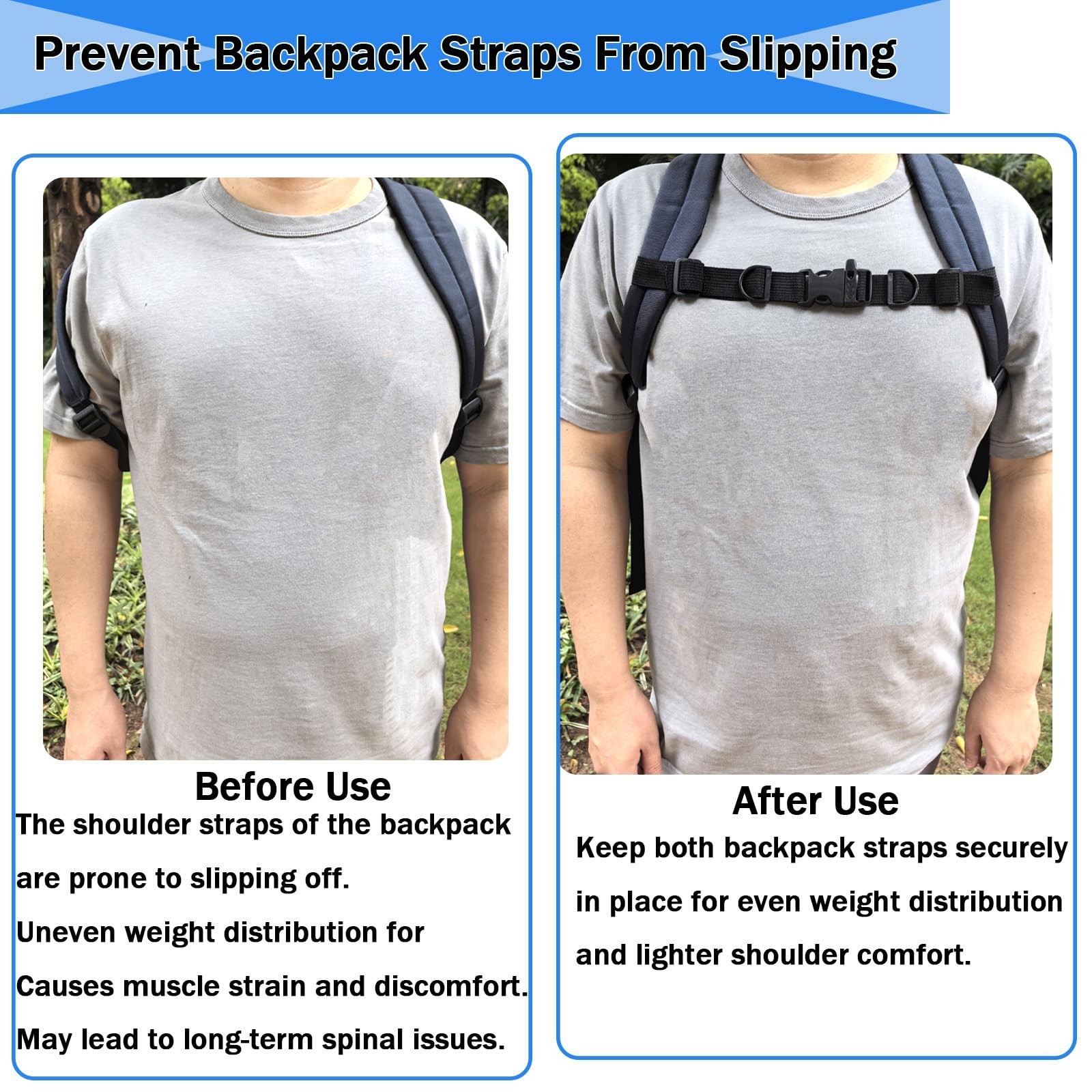2 PCS Backpack Chest Strap Add on, Adjustable Sternum Adjustable, Black