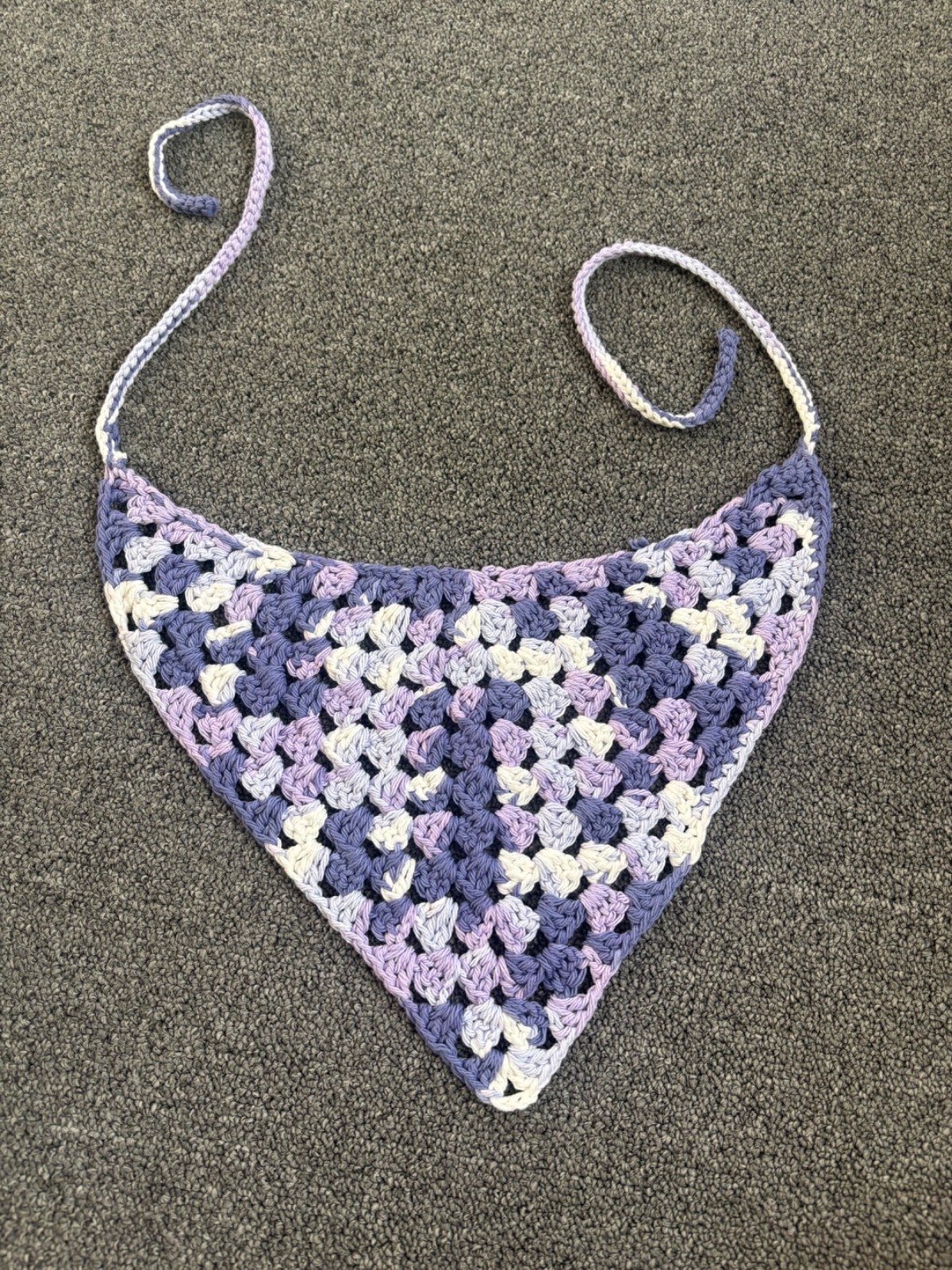 handmade crochet 3 shades of purple (lavender, lilac, bright) and white bandana