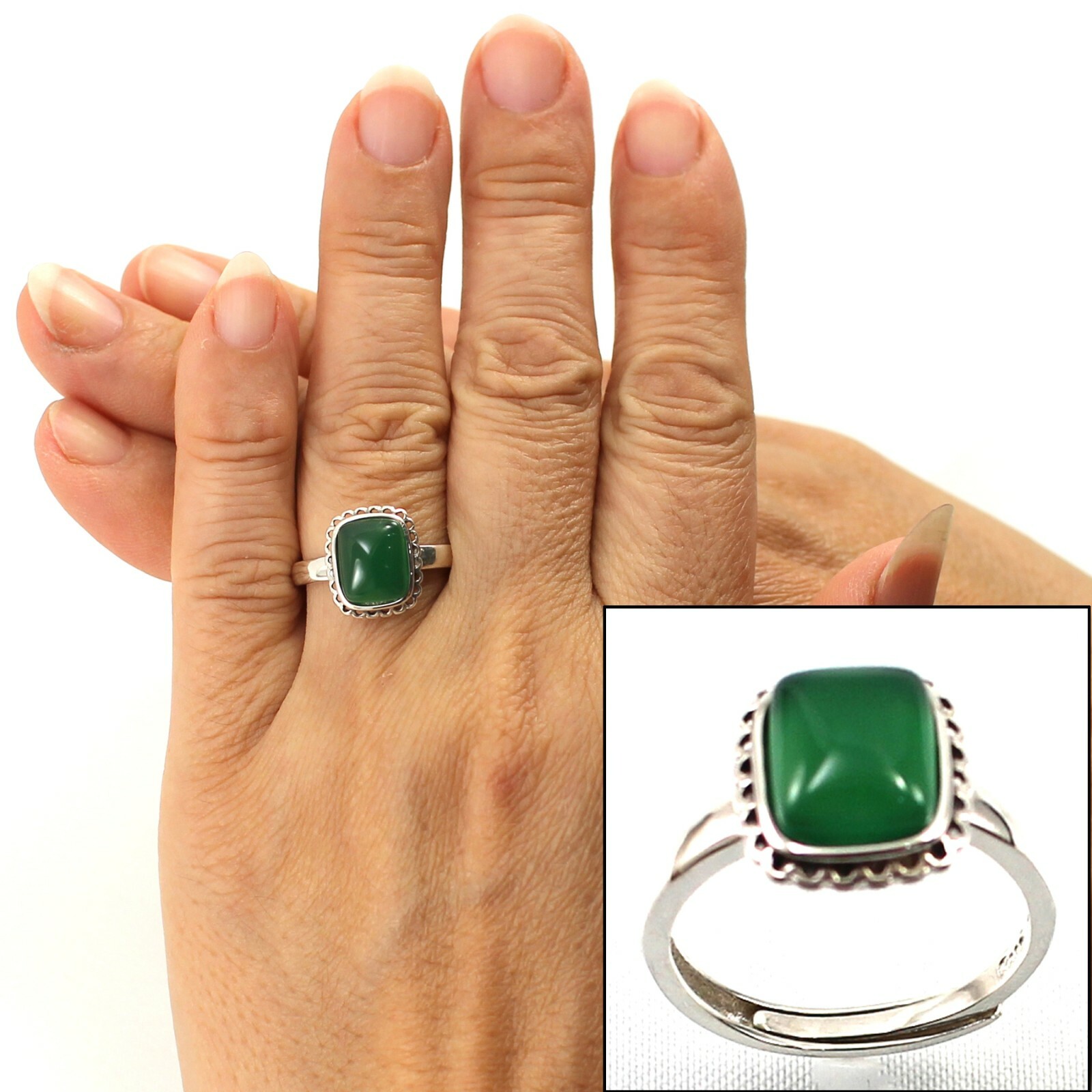 Sterling Silver Green Agate Solitaire Ring