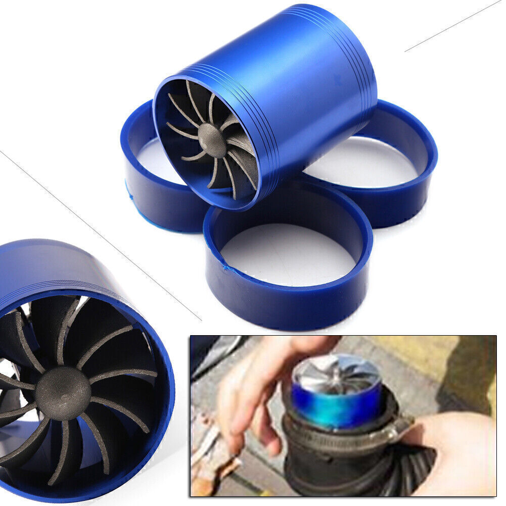 Air Intake Turbonator Dual Fan Turbine Gas Fuel Saver Turbo Supercharger Power