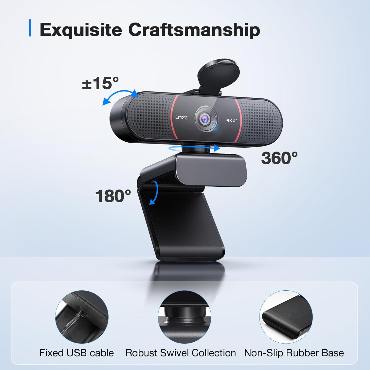 C960 4K Webcam for PC, 4K UHD CMOS Sensor, PDAF Auto Focus, Dual Omnidirectional