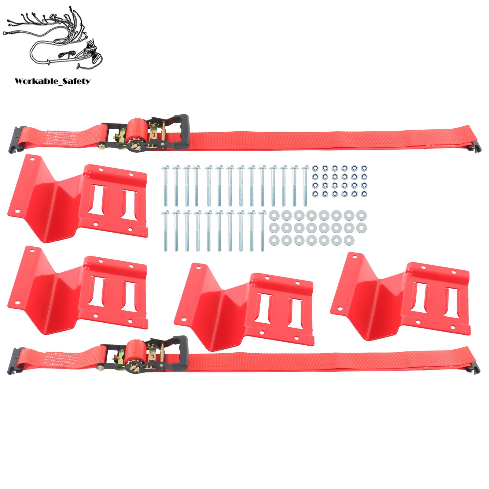 Red E Track Wheel Chock 8ft Red Ratchet Straps Kit For Cargo Securement For UTV