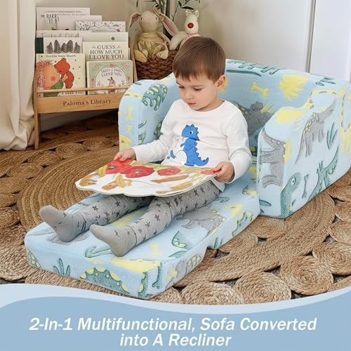 Toddler Chair – Convertible Glowing Dinosaur Flip-Out Kids Polyester Sky Dino