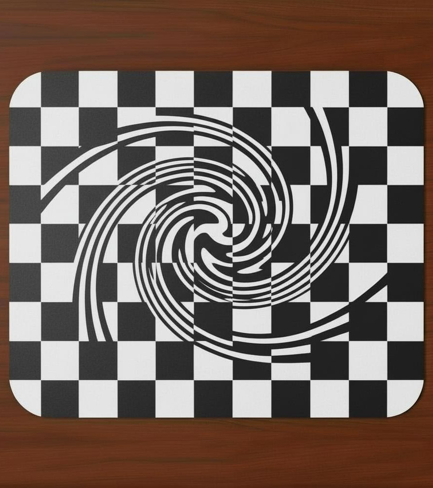 Black Checkerboard Swirl 9.5 x 8 Mouse Pad With Anti-Slip Rubber Back USA Made
