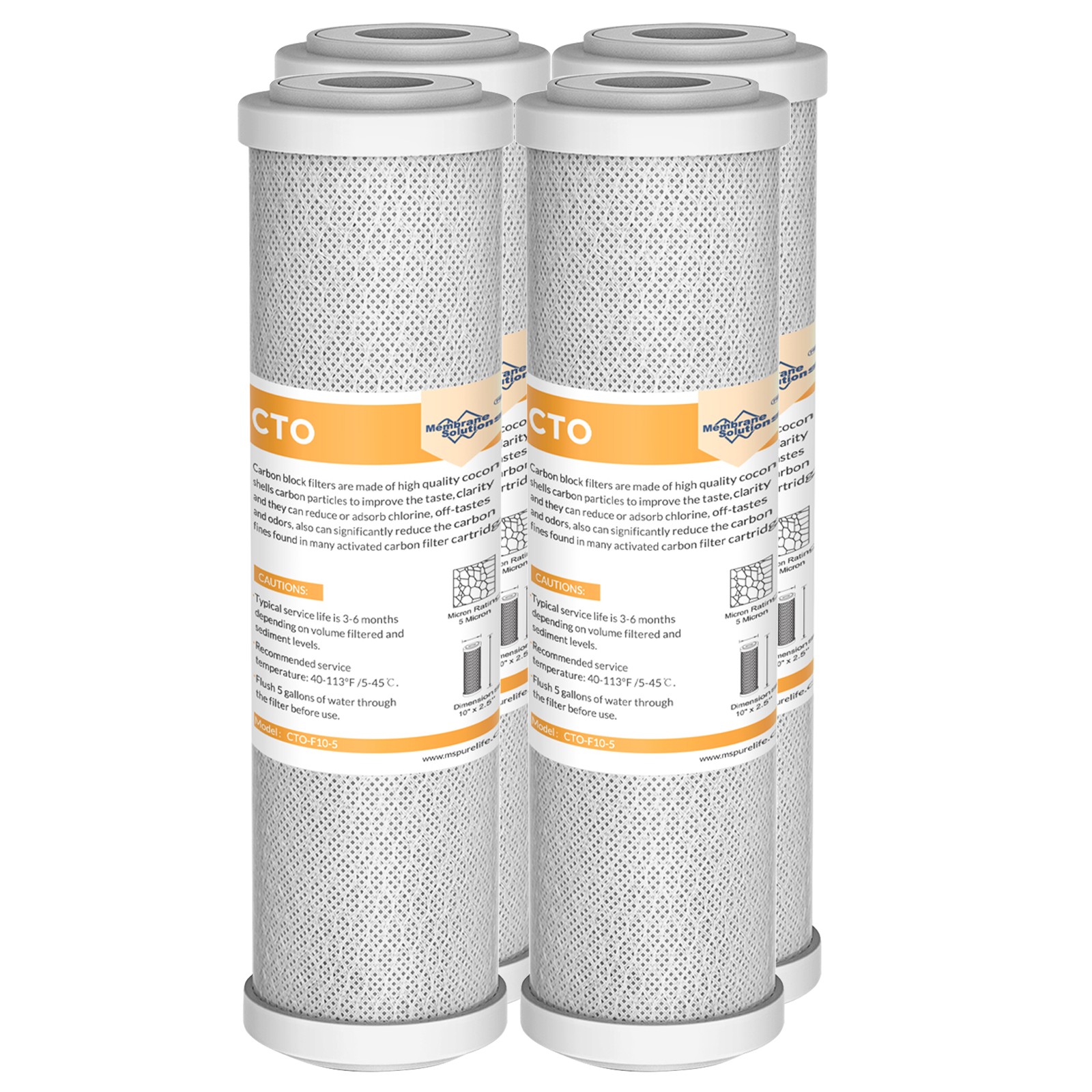 4 Pack 5μm 10"x2.5" CTO Carbon Block Water Filter Cartridges for GE FX12P, FXWTC