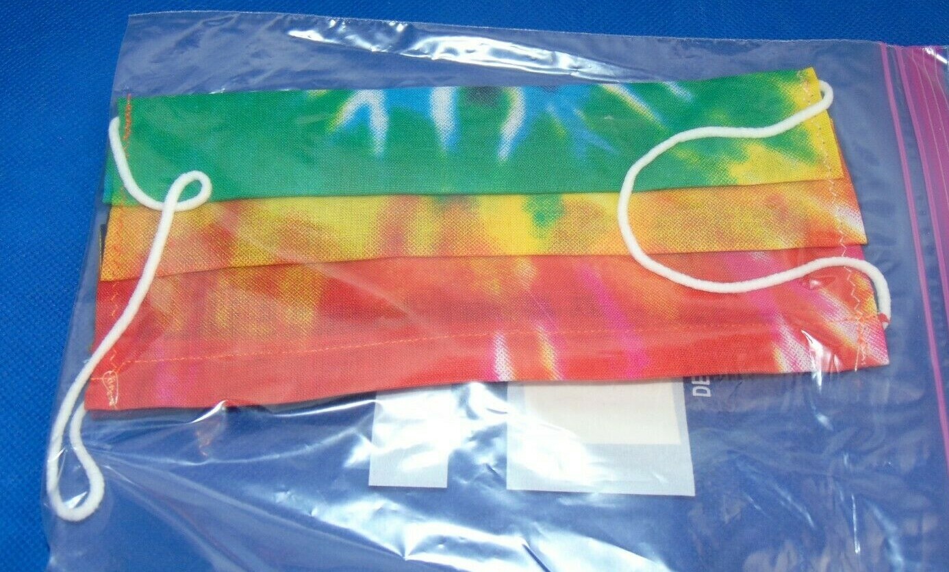 USA Made Cotton Pleated Adult 1-SZ Face Mask Tie Dye Hippie