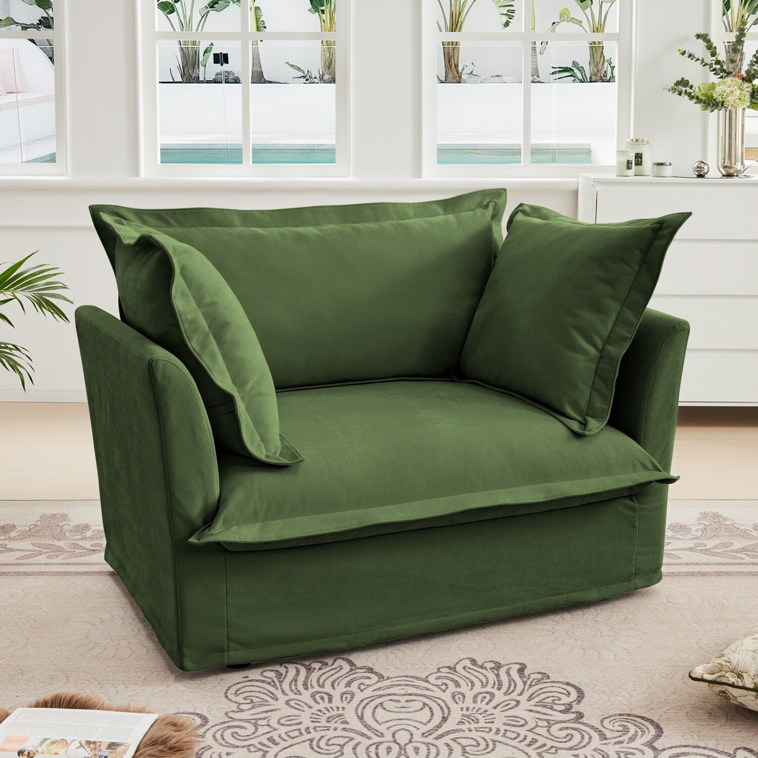 Single Sofa Upholstered Armchair Living Room Furniture with Pillows Green/Blue