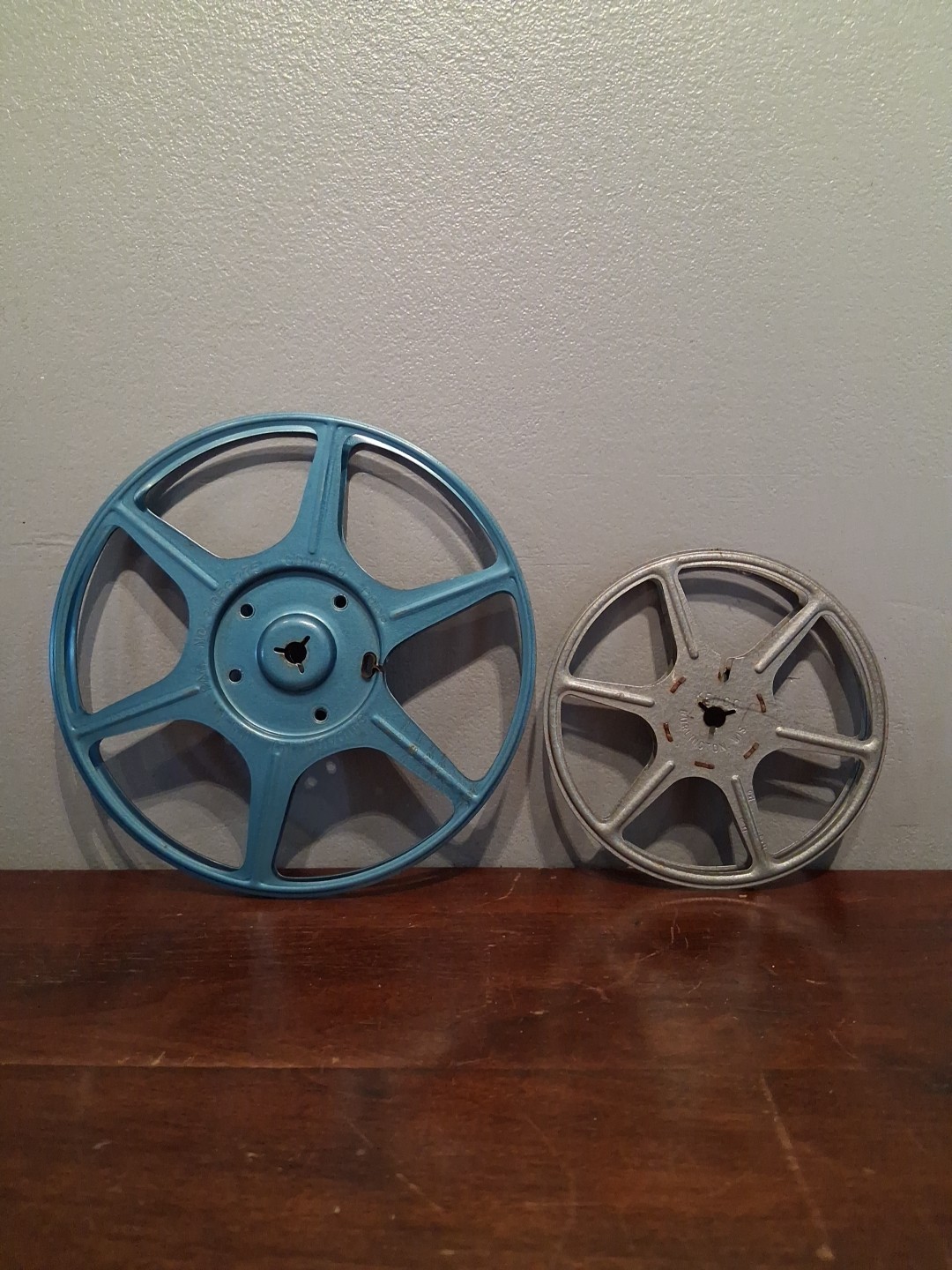 TWO VINTAGE METAL MOVIE REELS 1 COMPCO 1 KENCO USED CONDITION