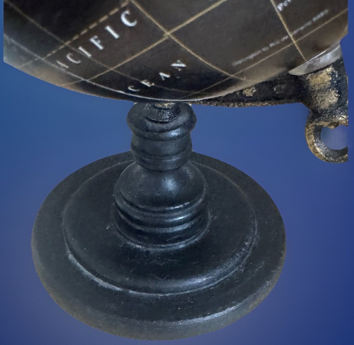 Decorative Table Top Spinning Globe W/ Black Details Measures 8” Tall