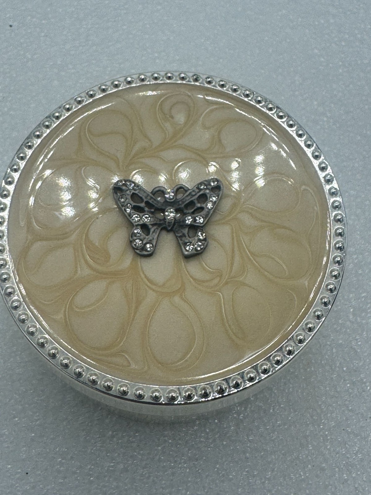 Round Trinket Box Butterfly Theme Lined Interior