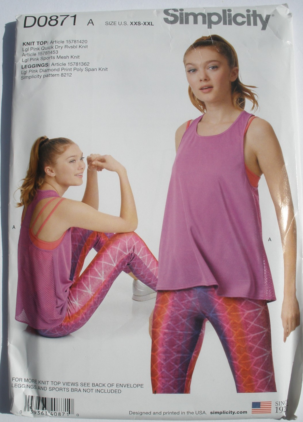 Simplicity Pattern D0871 Misses Knit Athletic Workout Dance Tops Sizes XXS-XXL