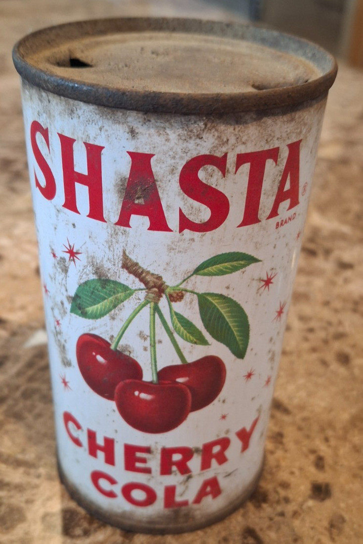 SHASTA CHERRY COLA - LATE 1950'S 12OZ FLAT TOP CAN - SAN FRANCISCO