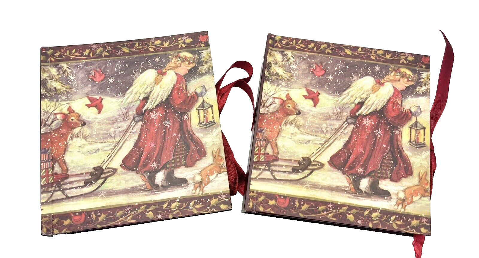 Pair of Susan Winget Christmas Holiday Photo Book Album Ribbon Tie Hardcover