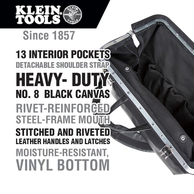 Klein Tools Deluxe Tool Bag, Black Canvas, 13 Pockets