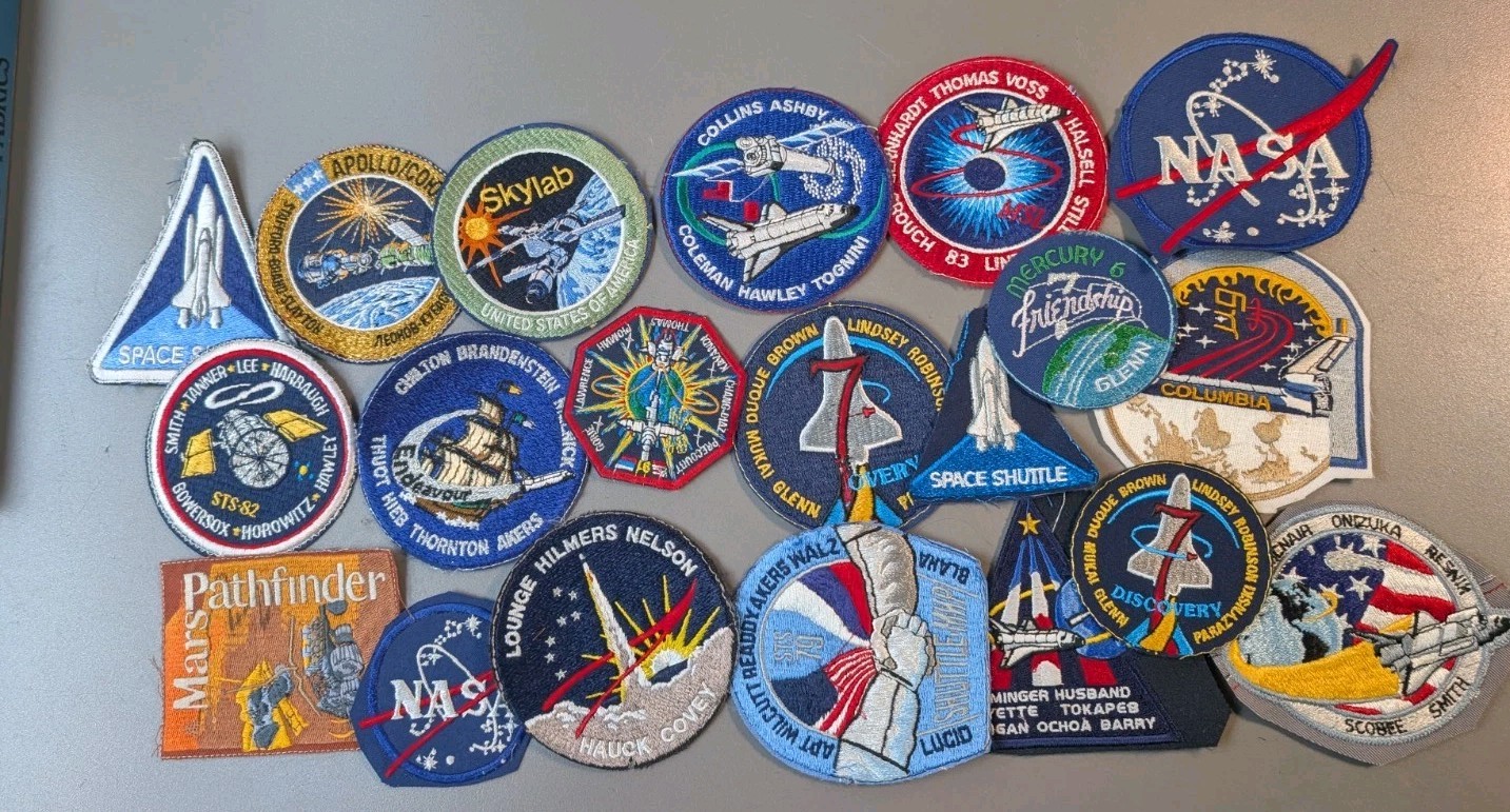 Vtg. Lot 20 NASA Space Patches Shuttle, Mercury 6 Apollo Skylab Factory 2nds