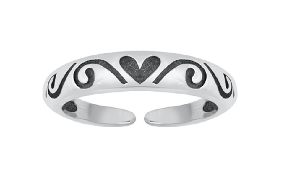 Sterling Silver Ring Stamped .925 Adjustable Black Heart Toe Ring Mid Ring