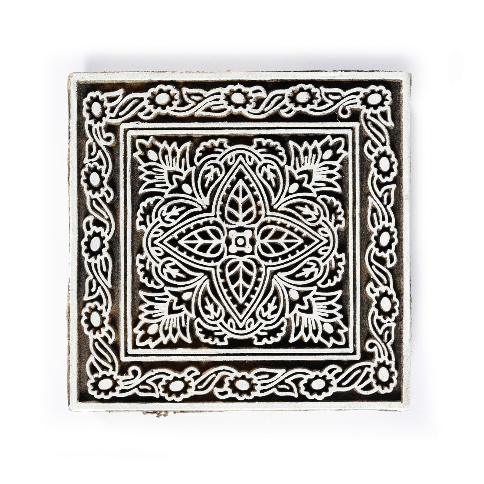Decorative Textile Printing Brown Floral Handcarved Indian Wood Block Art Stamps