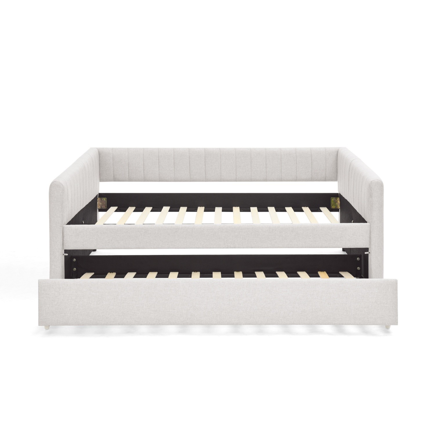 Full Daybed Modern Linen Upholstered Bed Frame Sofa Bed with Pull-Out Trundle