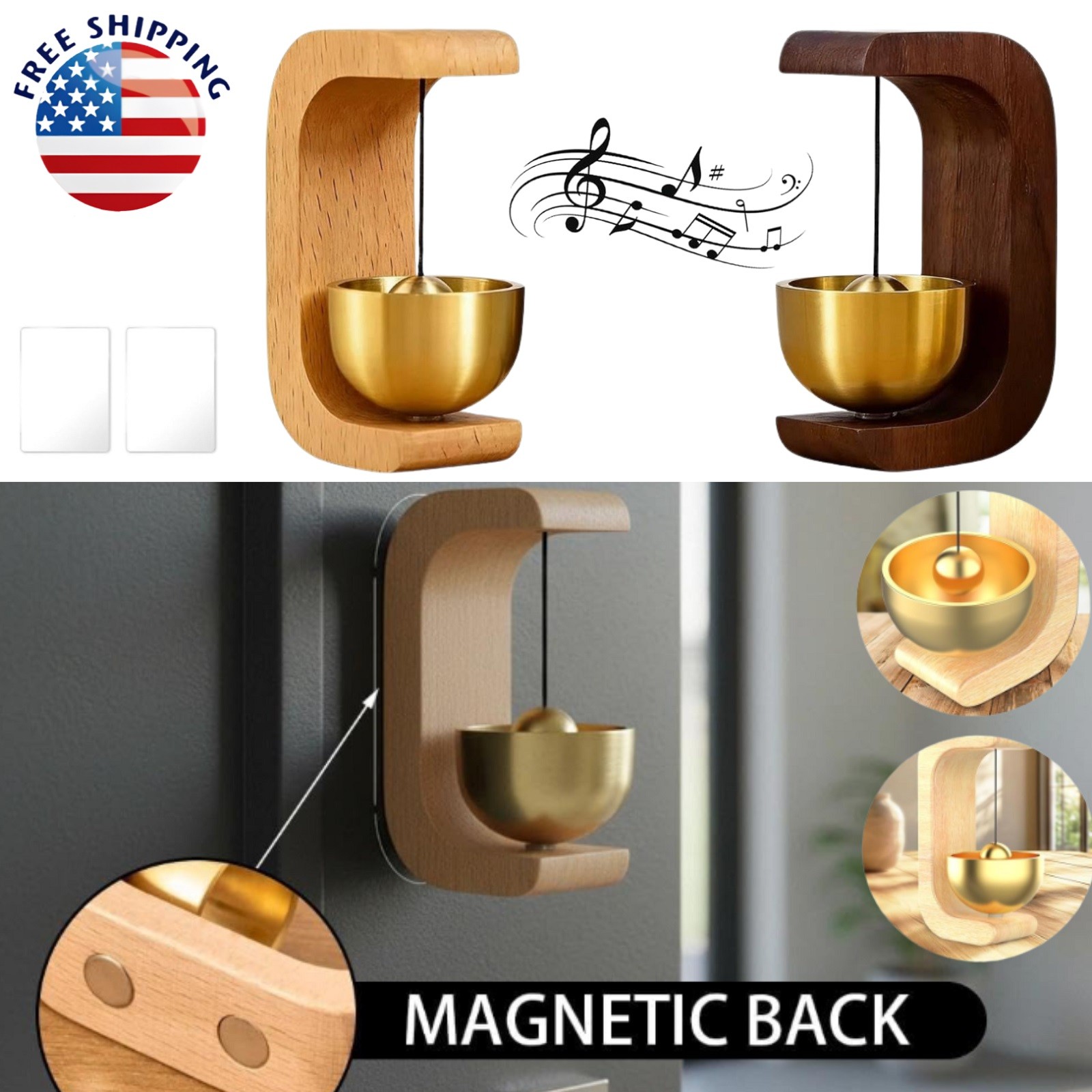 Magnetic Wind Chime Door Bell Doorway Setting Wooden-Copper for Coffee Shop/Home