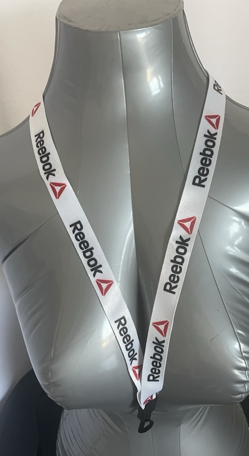 *REEBOK WHITE LANYARD KEYCHAIN  WITH PLASTIC HOOK