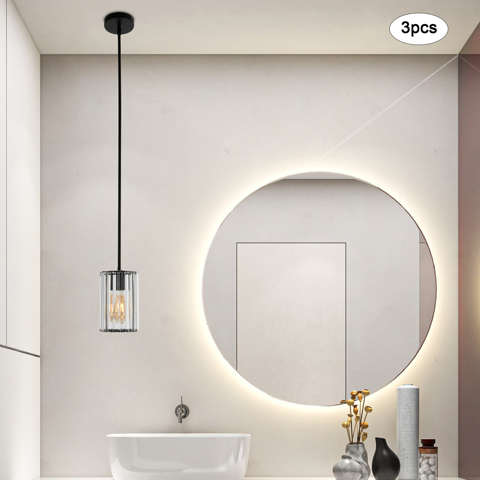 3pcs Modern Crystal Pendant Lamp Kitchen Island Light Hanging Fixture Chandelier