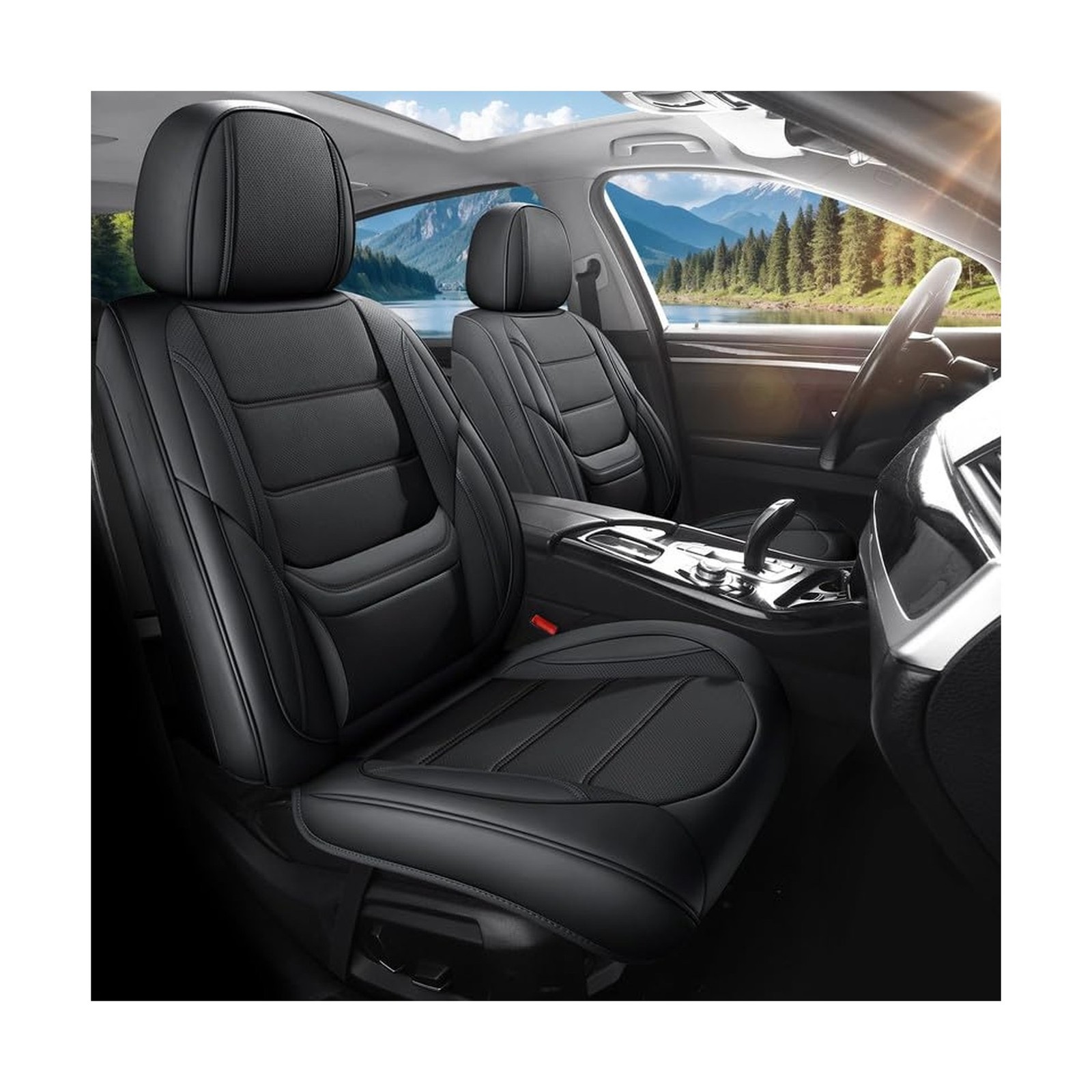 Car Seat Covers Full Set Fit For Toyota RAV4 Hybrid 2016-2026, Black | Lumbar...