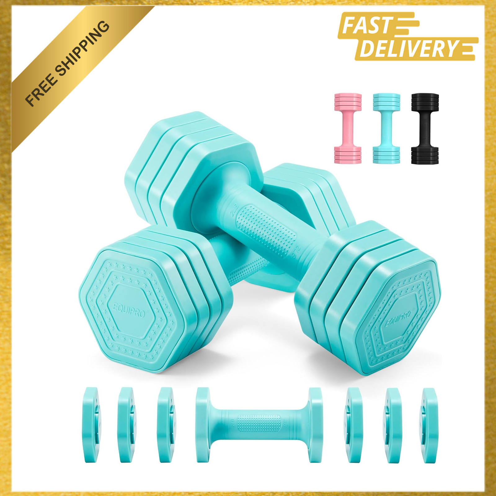 Adjustable Dumbbell Set, 4 in 1 Weights for Women, 2lb 3lb 4lb 5lb, Rubber