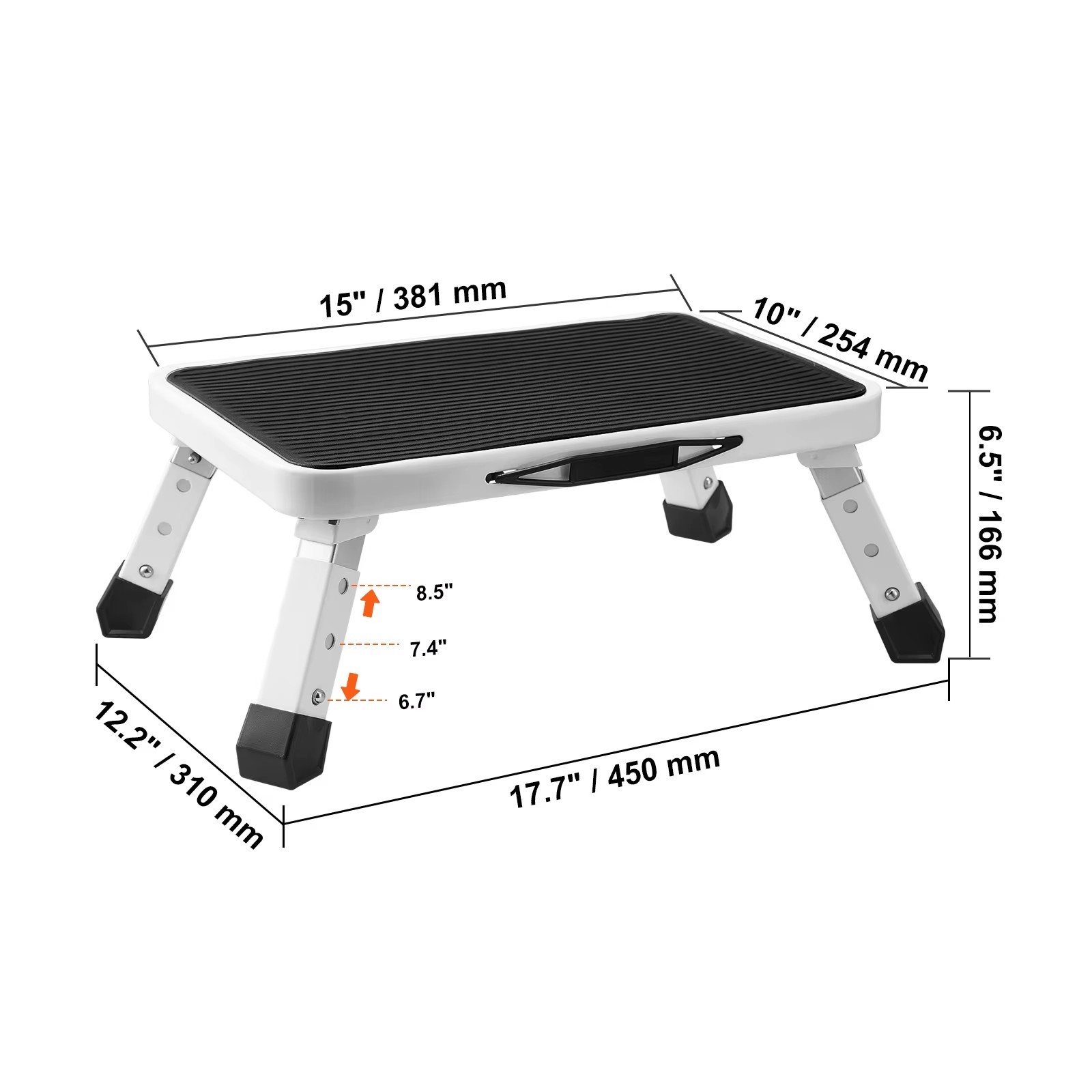 Step Stool 1 Step 330lb Capacity Adjustable Height Non Slip Foldable for