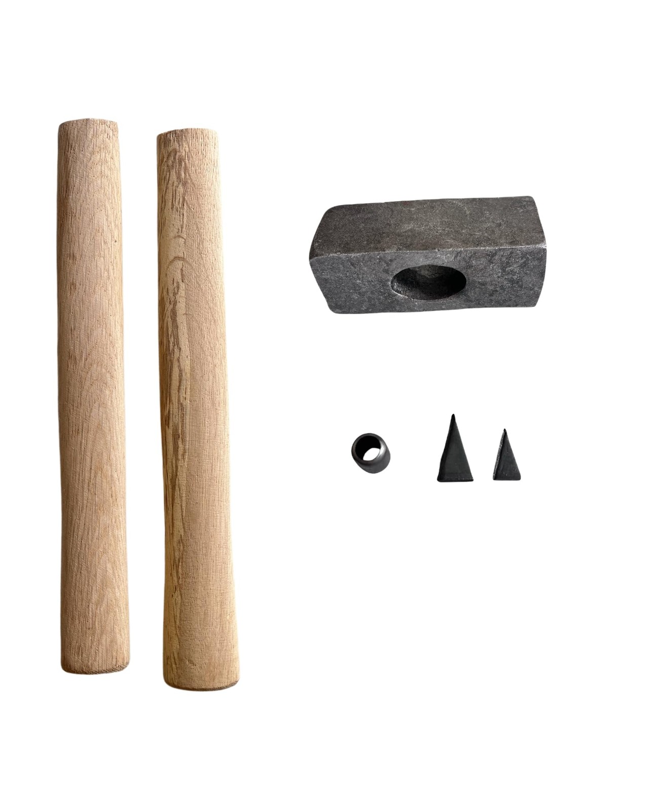 2 lb Sledge Hammer DIY Kit Forged Steel Head 2 Wooden Handles Wedges