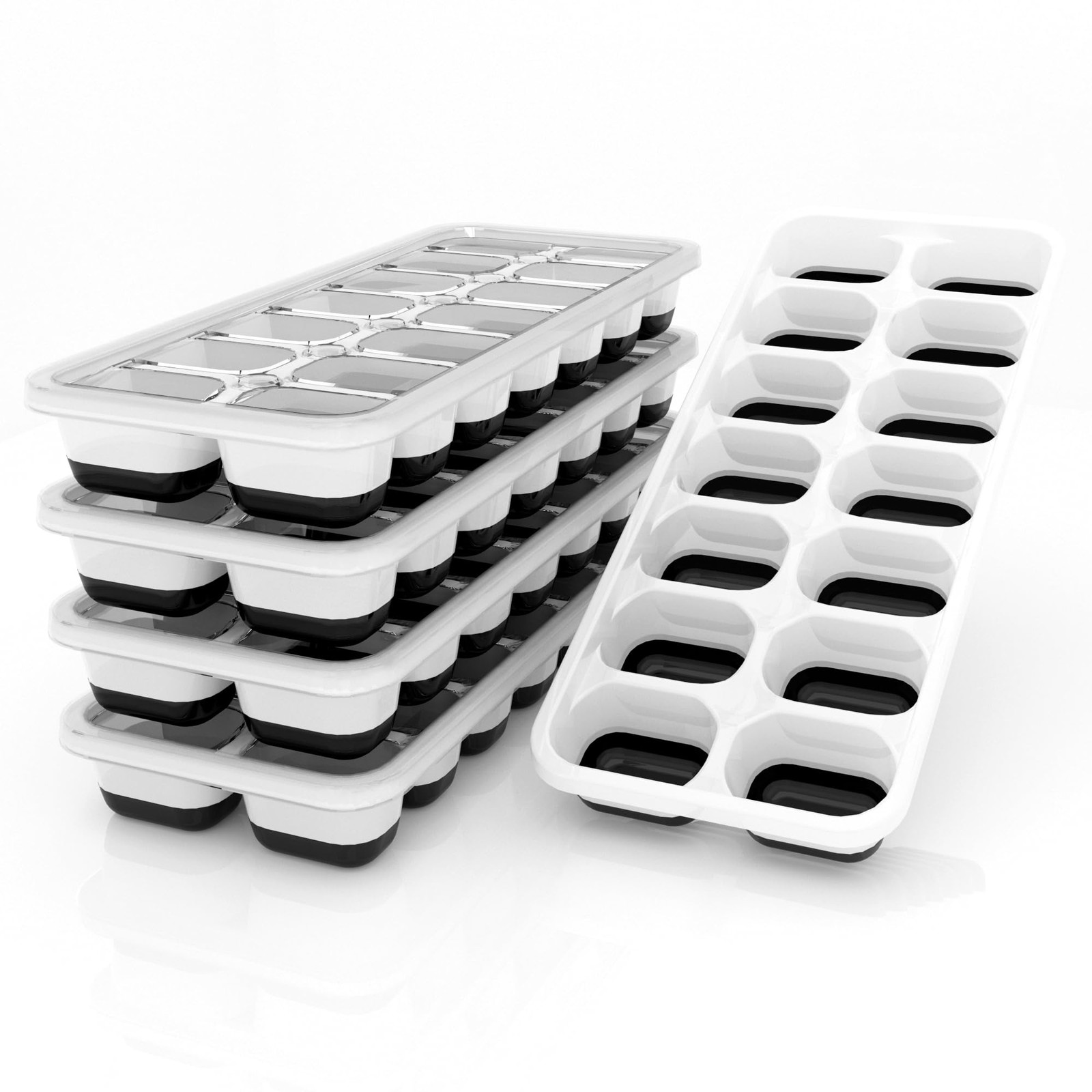 Ice Cube Trays 5 Pack for Freezer – 70 Cubes, Reinforced Snap Lids That Stay ...