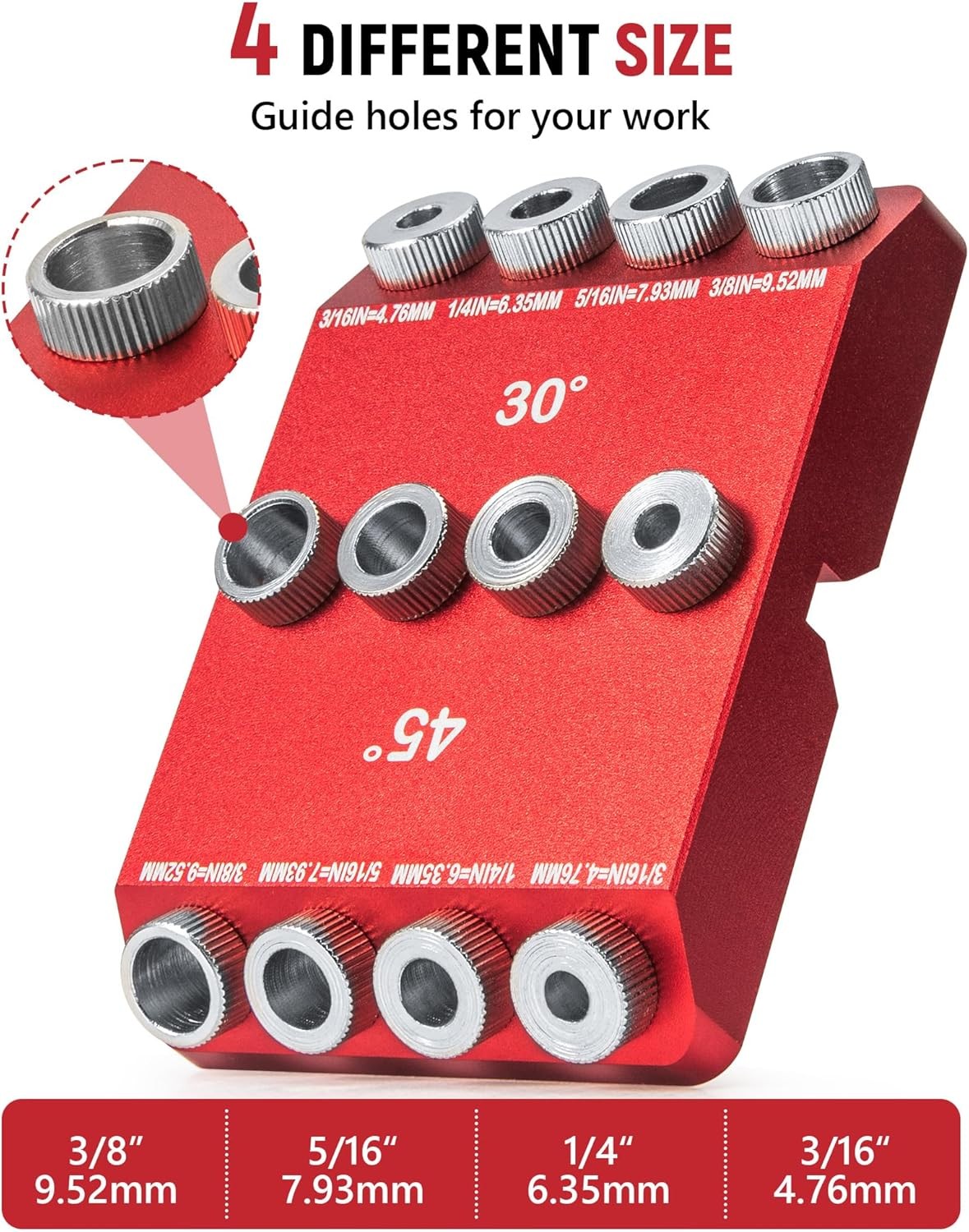 30° 45° 90° Angle Drill Guide Jig with 4 Bits Portable Pocket Hole Tool